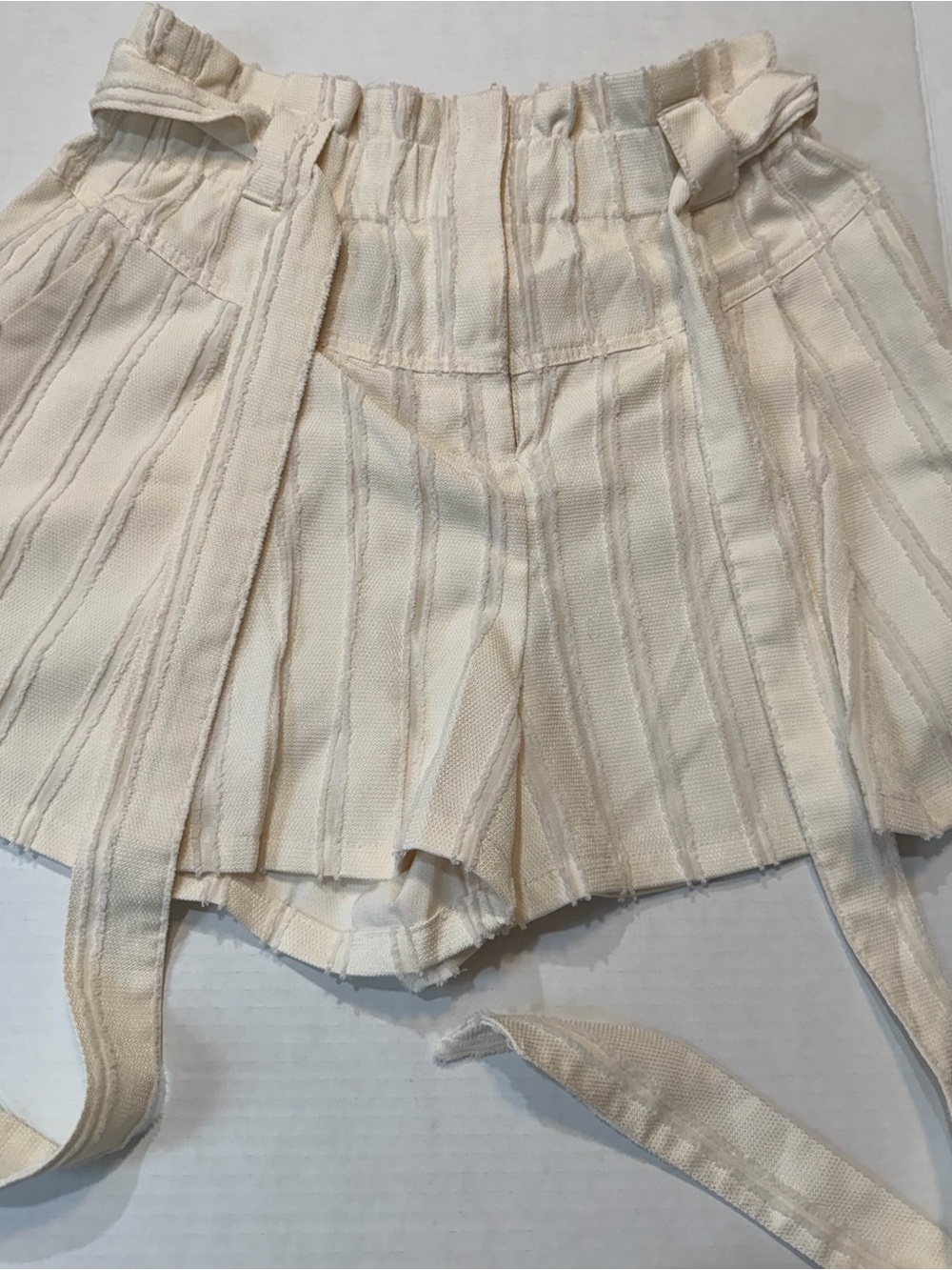Forever 21 Cream Striped High Waist Paperbag Shorts